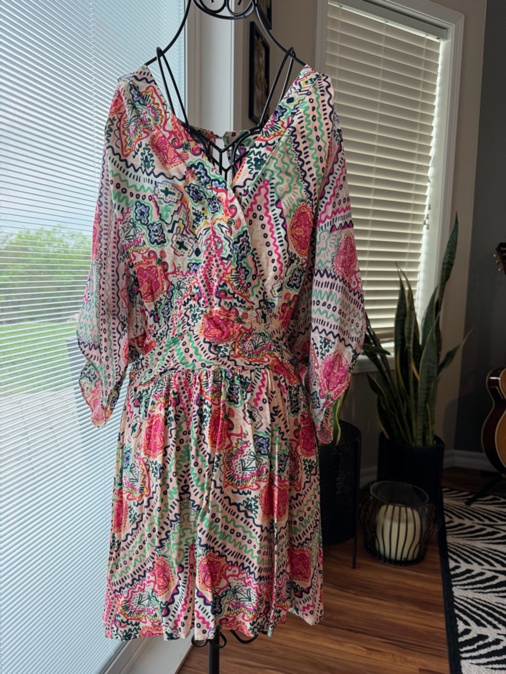 Anthropologie Maeve Pink and Teal Floral V-Neck Dress